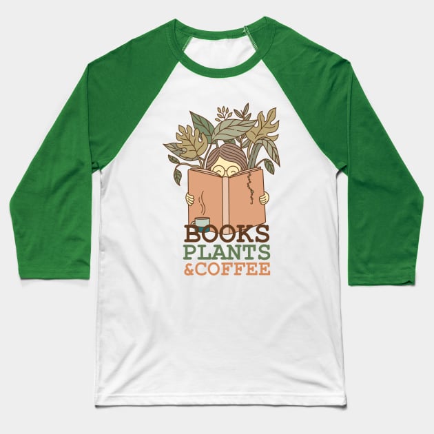 Books Plants and Coffee Baseball T-Shirt by ShirtHappens